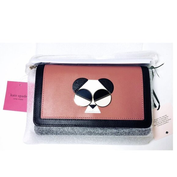 Kate Spade Womens Pink Leather Panda Bear Chain Fold Over Crossbody Handbag New - Picture 2 of 14